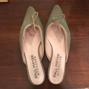 Paul Mayer dressy shimmering slides. Green